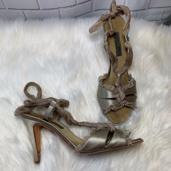 Alberta Feretti Taupe Satin Tieback Heels … - Picture 1 of 7